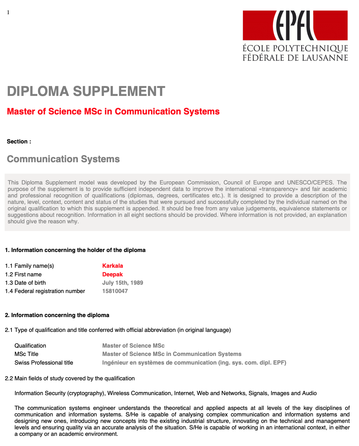 EPFL Master's Degree